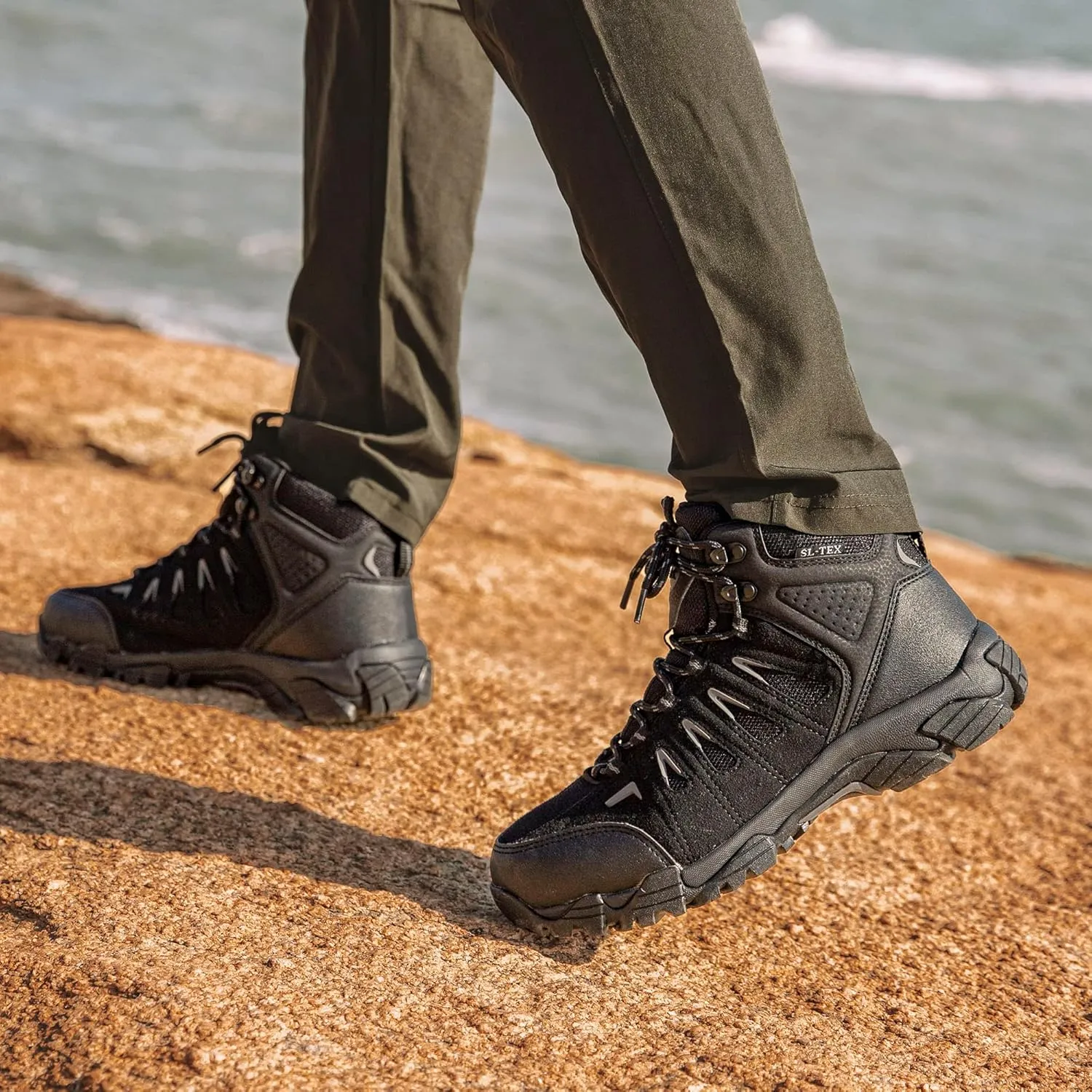 SHULOOK Men's Waterproof Hiking Boots Non-Slip Lightweight Outdoor Mid Top Ankle Boot Breathable Hiker Work Trekking Shoes