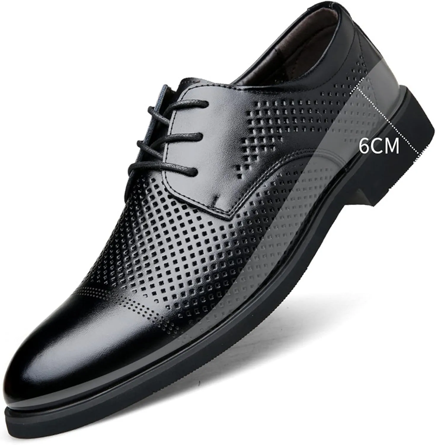 Single Season Formal Oxford Shoes for Men Lace Up Breathable Height Increasing Elevator 2.4 Inches Cowhide Anti-Slip Block Heel Low Top Business Very Popular Among Young People