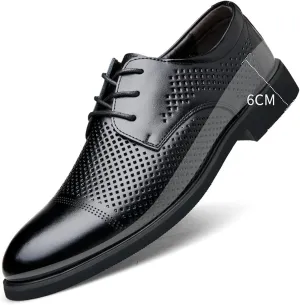 Single Season Formal Oxford Shoes for Men Lace Up Breathable Height Increasing Elevator 2.4 Inches Cowhide Anti-Slip Block Heel Low Top Business Very Popular Among Young People
