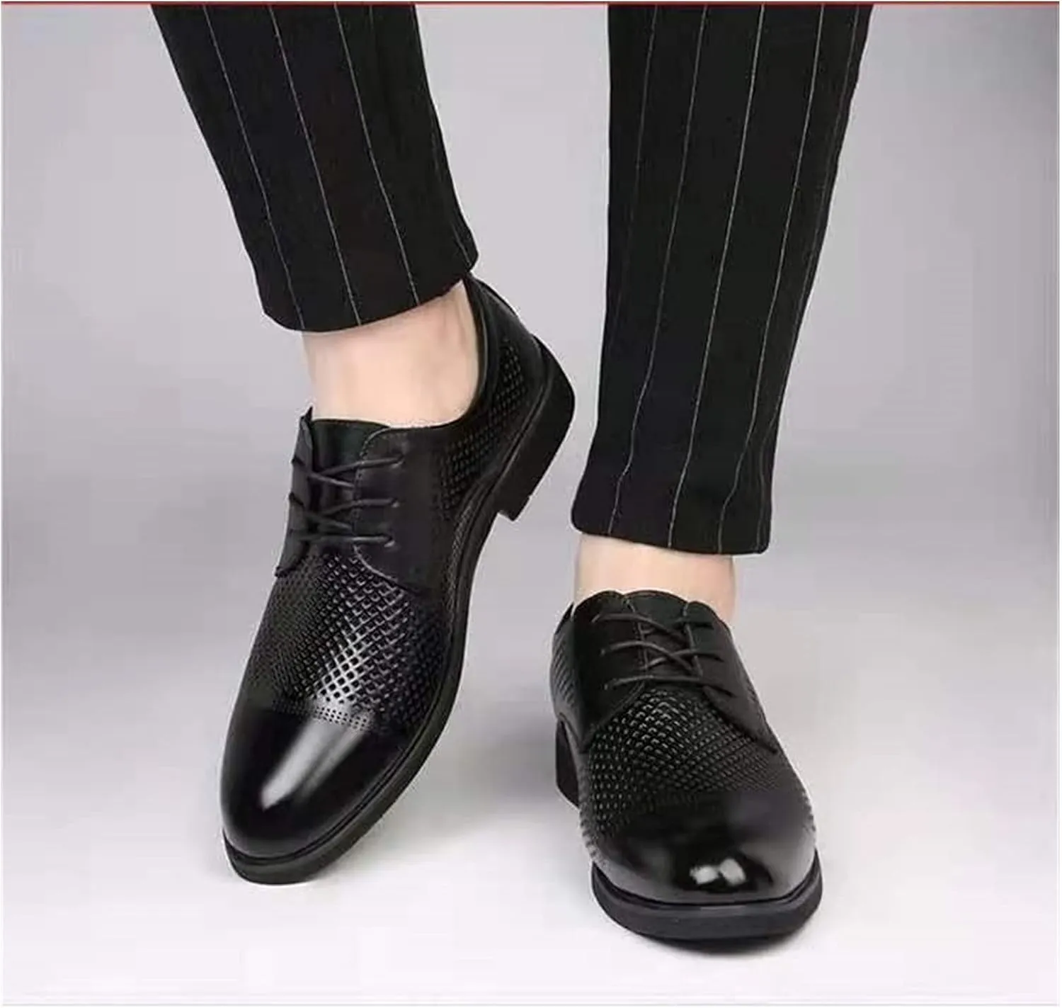 Single Season Formal Oxford Shoes for Men Lace Up Breathable Height Increasing Elevator 2.4 Inches Cowhide Anti-Slip Block Heel Low Top Business Very Popular Among Young People