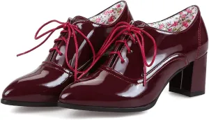 SO SIMPOK Womens Lace Up Oxford Shoes Vintage Wingtip Brogues Oxfords Chunky Mid Heel Pumps Shoes Office Dress Shoes