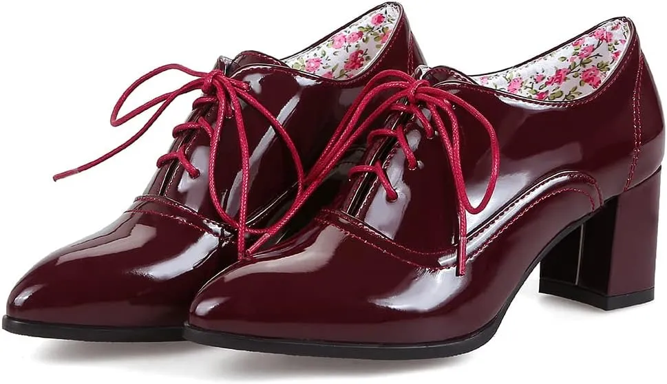 SO SIMPOK Womens Lace Up Oxford Shoes Vintage Wingtip Brogues Oxfords Chunky Mid Heel Pumps Shoes Office Dress Shoes