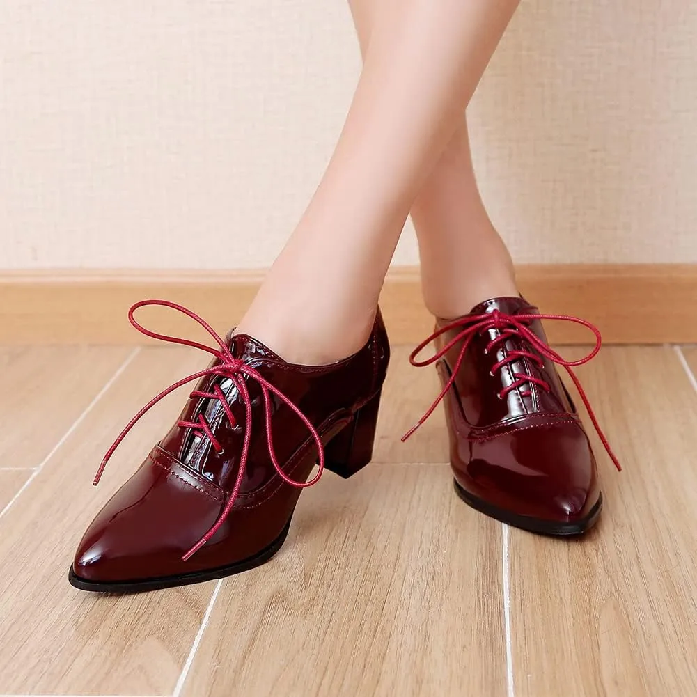 SO SIMPOK Womens Lace Up Oxford Shoes Vintage Wingtip Brogues Oxfords Chunky Mid Heel Pumps Shoes Office Dress Shoes