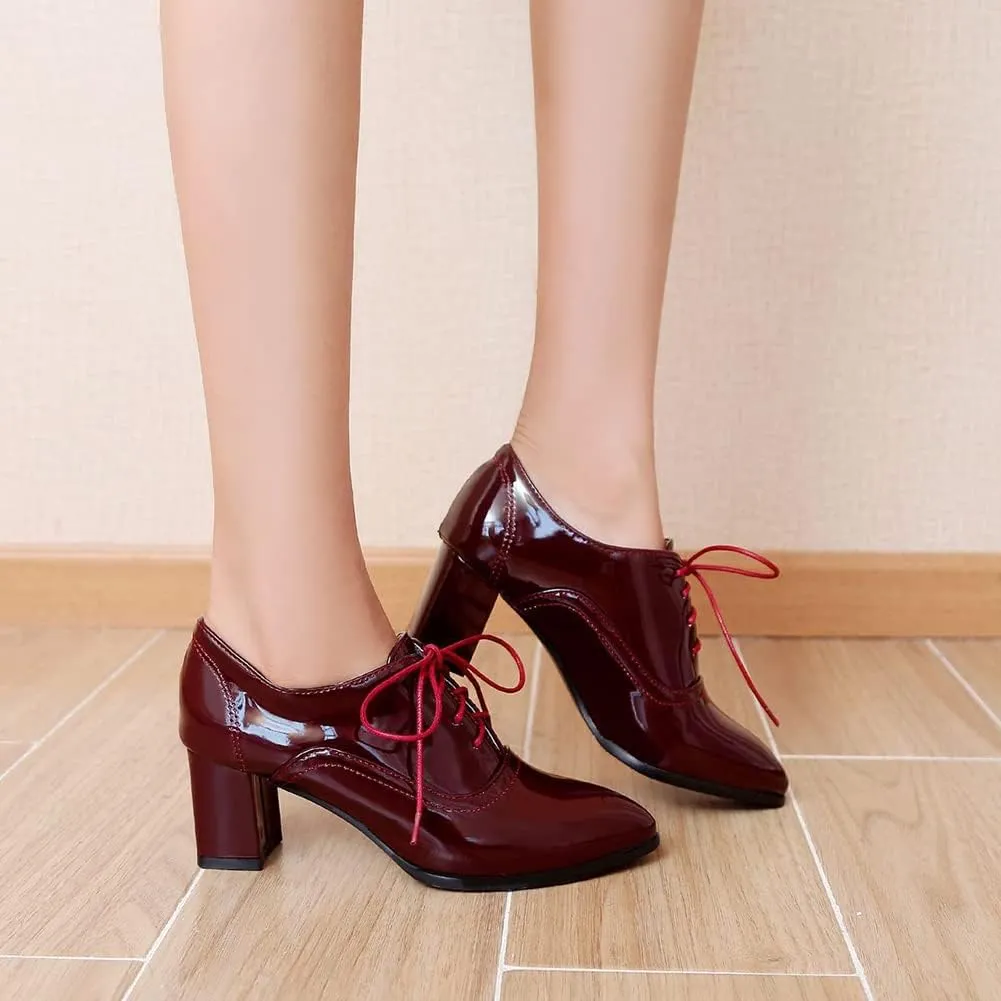 SO SIMPOK Womens Lace Up Oxford Shoes Vintage Wingtip Brogues Oxfords Chunky Mid Heel Pumps Shoes Office Dress Shoes
