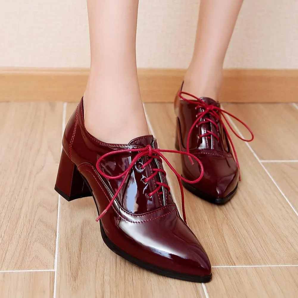 SO SIMPOK Womens Lace Up Oxford Shoes Vintage Wingtip Brogues Oxfords Chunky Mid Heel Pumps Shoes Office Dress Shoes