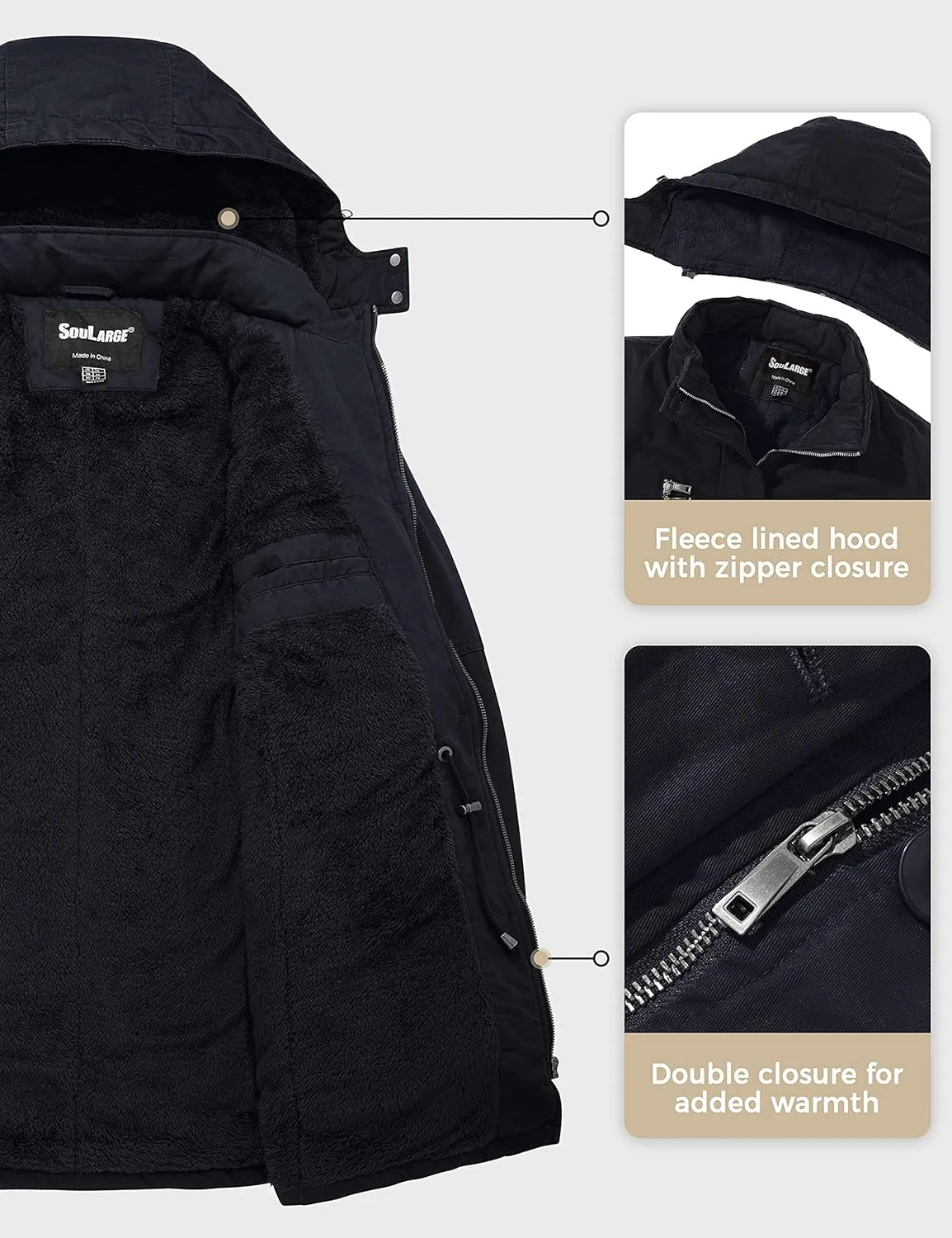 Soularge Women's Winter Plus Size Thickened Cotton Coat with Detachable Hood