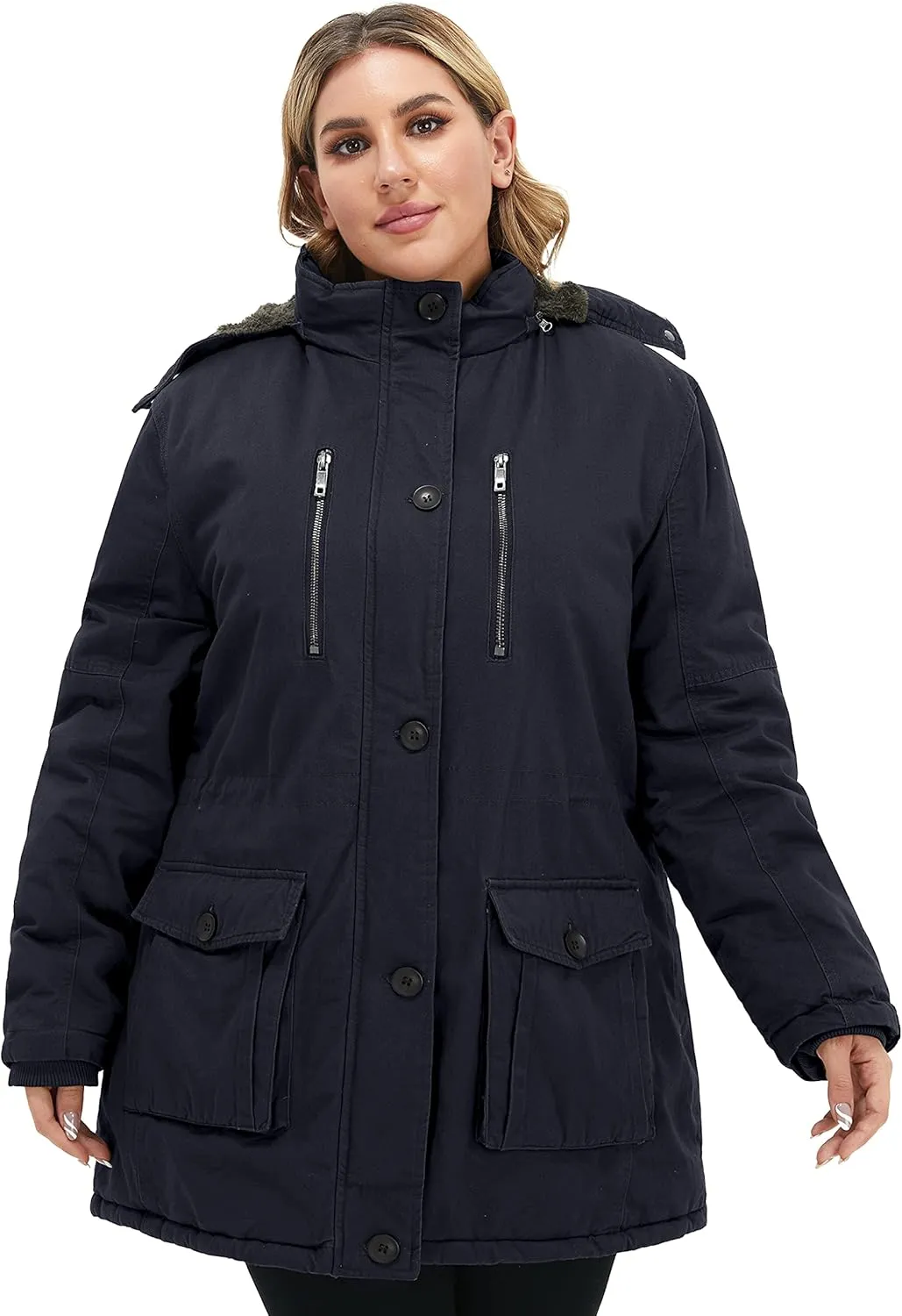 Soularge Women's Winter Plus Size Thickened Cotton Coat with Detachable Hood