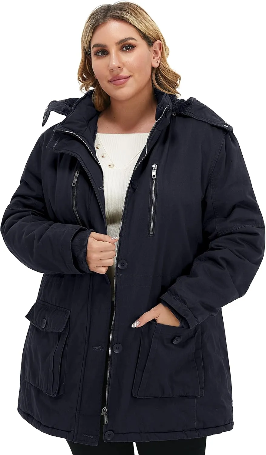 Soularge Women's Winter Plus Size Thickened Cotton Coat with Detachable Hood