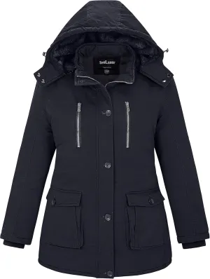 Soularge Women's Winter Plus Size Thickened Cotton Coat with Detachable Hood