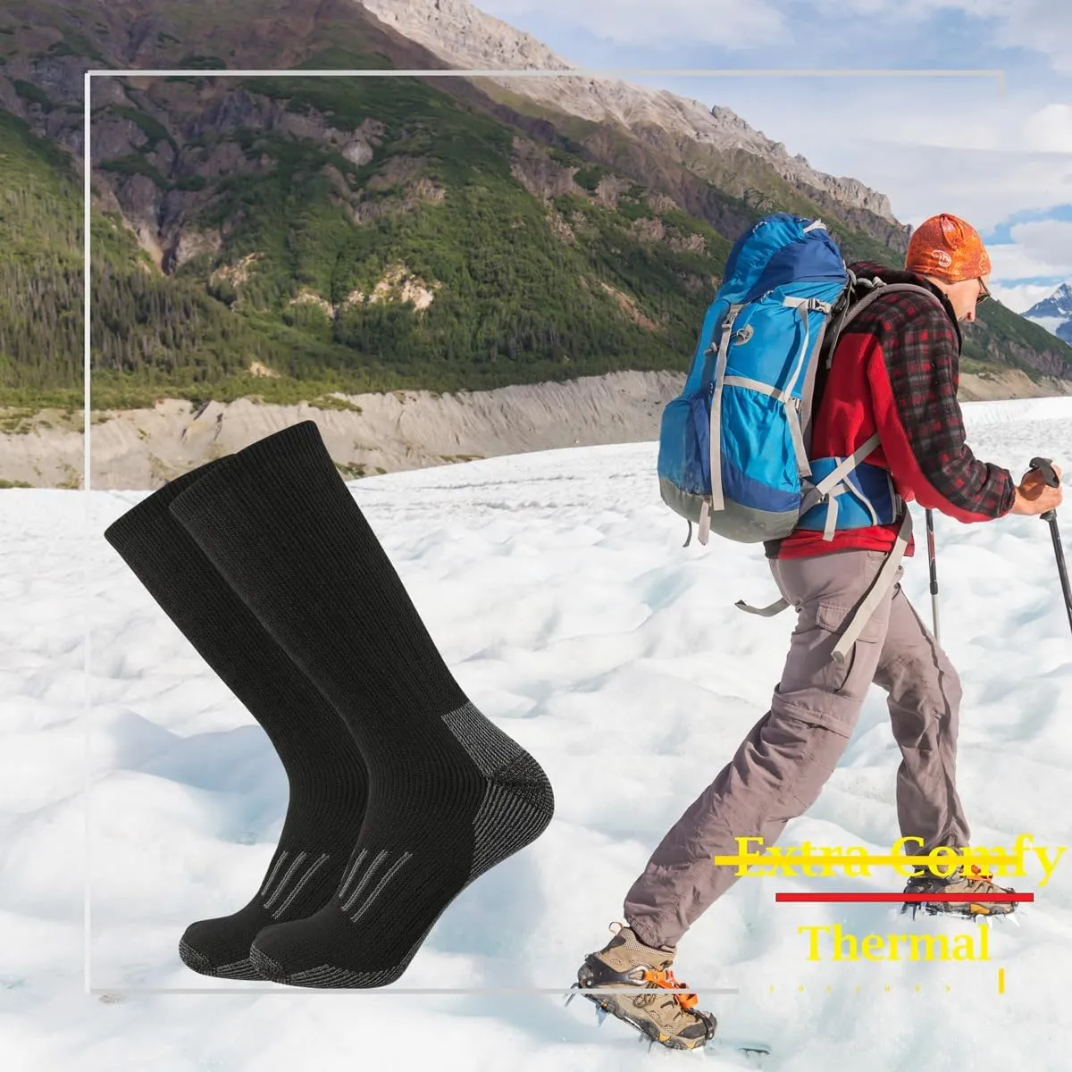 SOX TOWN Men's Merino Wool Cushion Crew Socks Moisture Wicking Control for Outdoor Hiking Work Boot Thermal Warm All Seasons