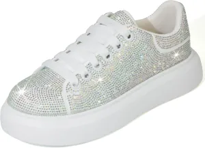 Sparkle Rhinestone Sneakers for Women Platform Rhinestone Fashion Glitter Sneakers Bling Fashion Tennis Shoes Wedding Party Bride Dress