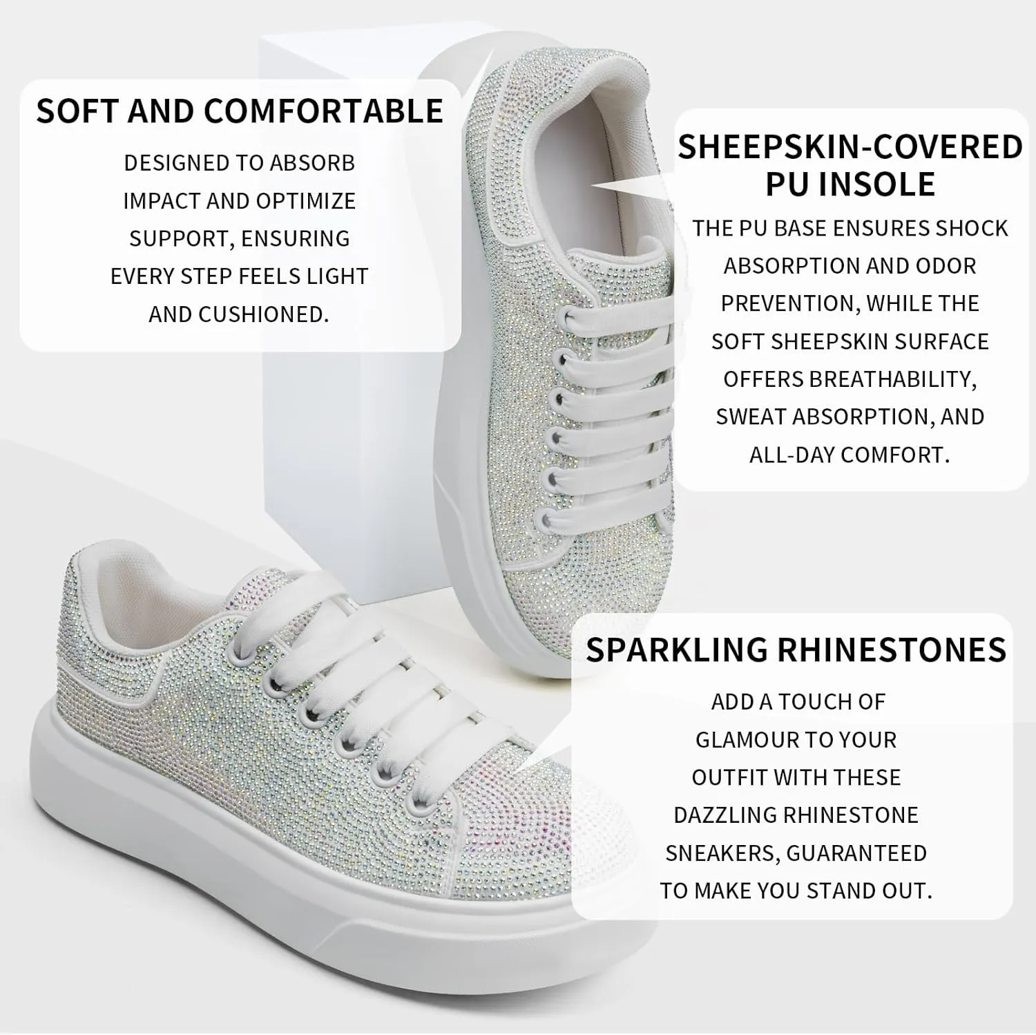Sparkle Rhinestone Sneakers for Women Platform Rhinestone Fashion Glitter Sneakers Bling Fashion Tennis Shoes Wedding Party Bride Dress