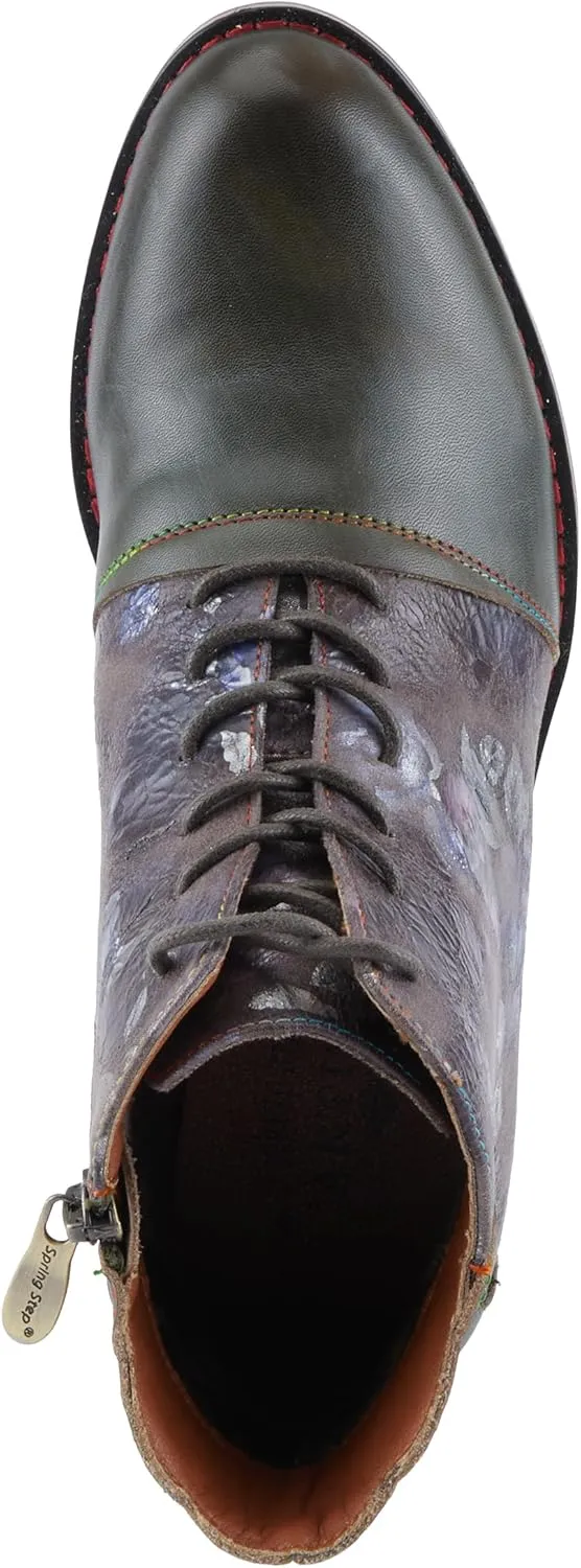 Spring Step L'Artiste Xenia Women's Lace-Up Oxford Bootie - Classic Menswear with Floral Print Shaft