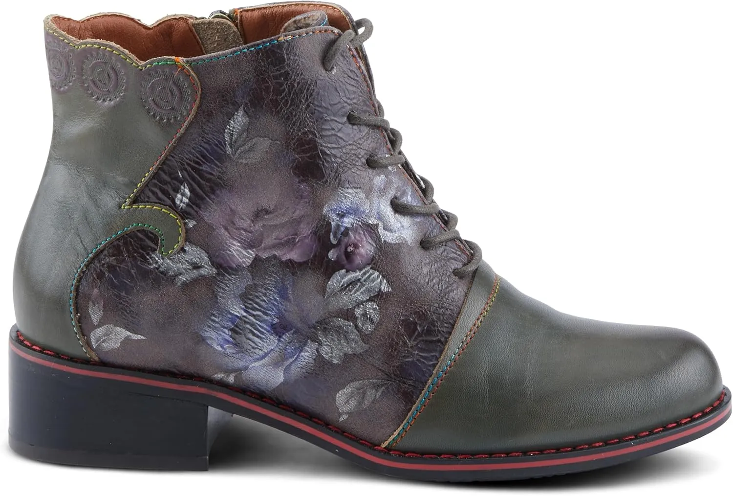 Spring Step L'Artiste Xenia Women's Lace-Up Oxford Bootie - Classic Menswear with Floral Print Shaft