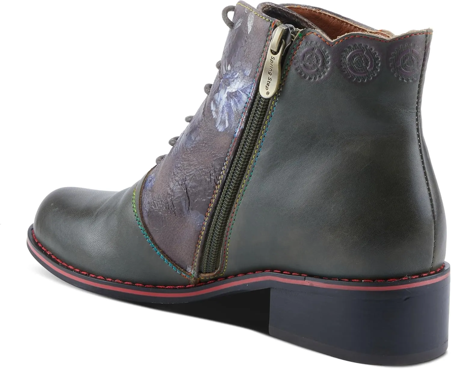 Spring Step L'Artiste Xenia Women's Lace-Up Oxford Bootie - Classic Menswear with Floral Print Shaft