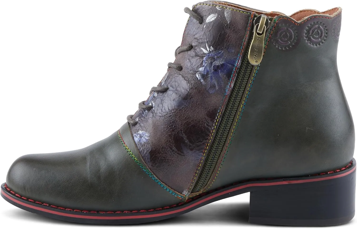 Spring Step L'Artiste Xenia Women's Lace-Up Oxford Bootie - Classic Menswear with Floral Print Shaft