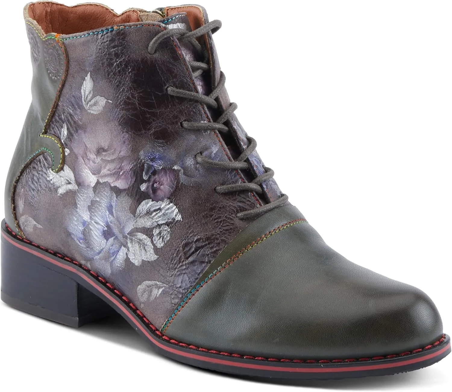 Spring Step L'Artiste Xenia Women's Lace-Up Oxford Bootie - Classic Menswear with Floral Print Shaft