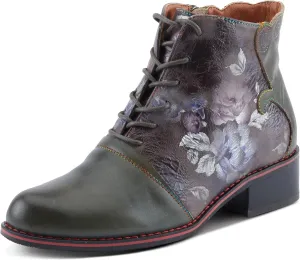 Spring Step L'Artiste Xenia Women's Lace-Up Oxford Bootie - Classic Menswear with Floral Print Shaft