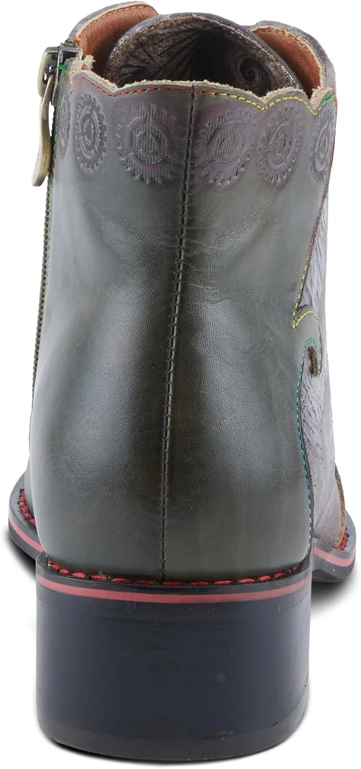 Spring Step L'Artiste Xenia Women's Lace-Up Oxford Bootie - Classic Menswear with Floral Print Shaft