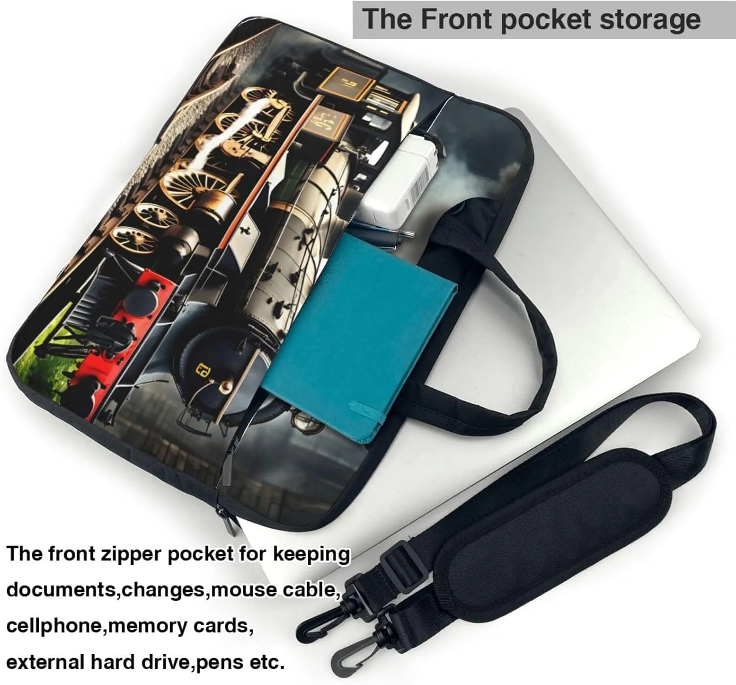 Steam Locomotive Train Print Laptop Bag Laptop Case Shoulder Laptop Bag with Padded Protection Spacious Pockets