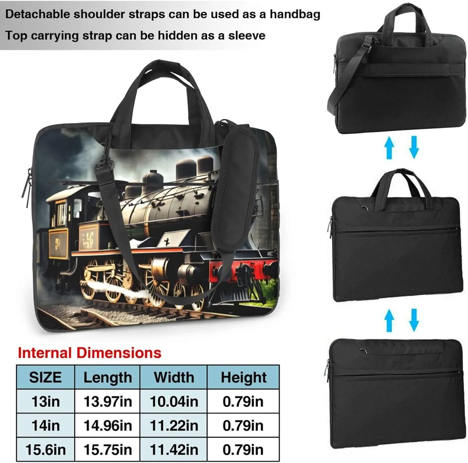Steam Locomotive Train Print Laptop Bag Laptop Case Shoulder Laptop Bag with Padded Protection Spacious Pockets