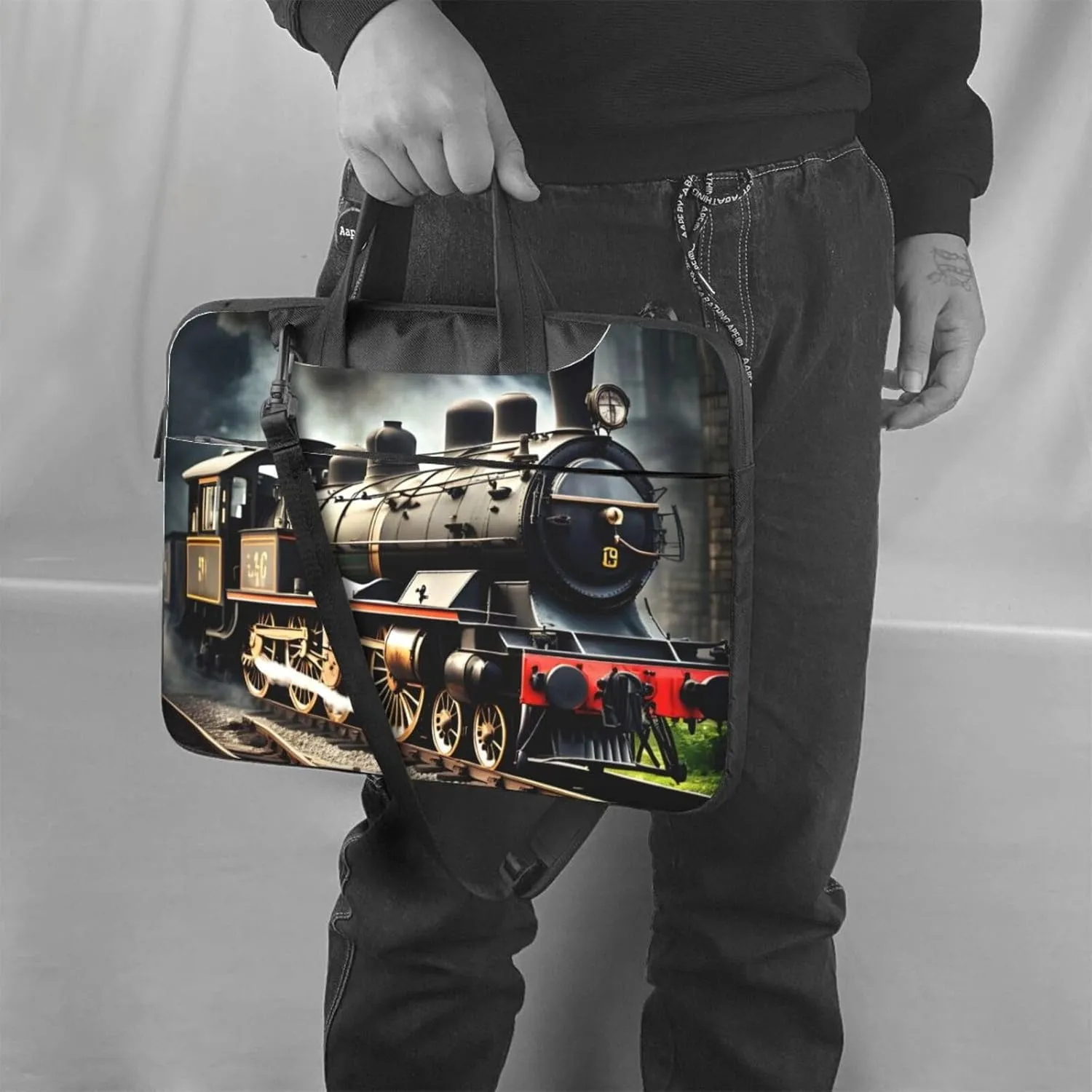 Steam Locomotive Train Print Laptop Bag Laptop Case Shoulder Laptop Bag with Padded Protection Spacious Pockets