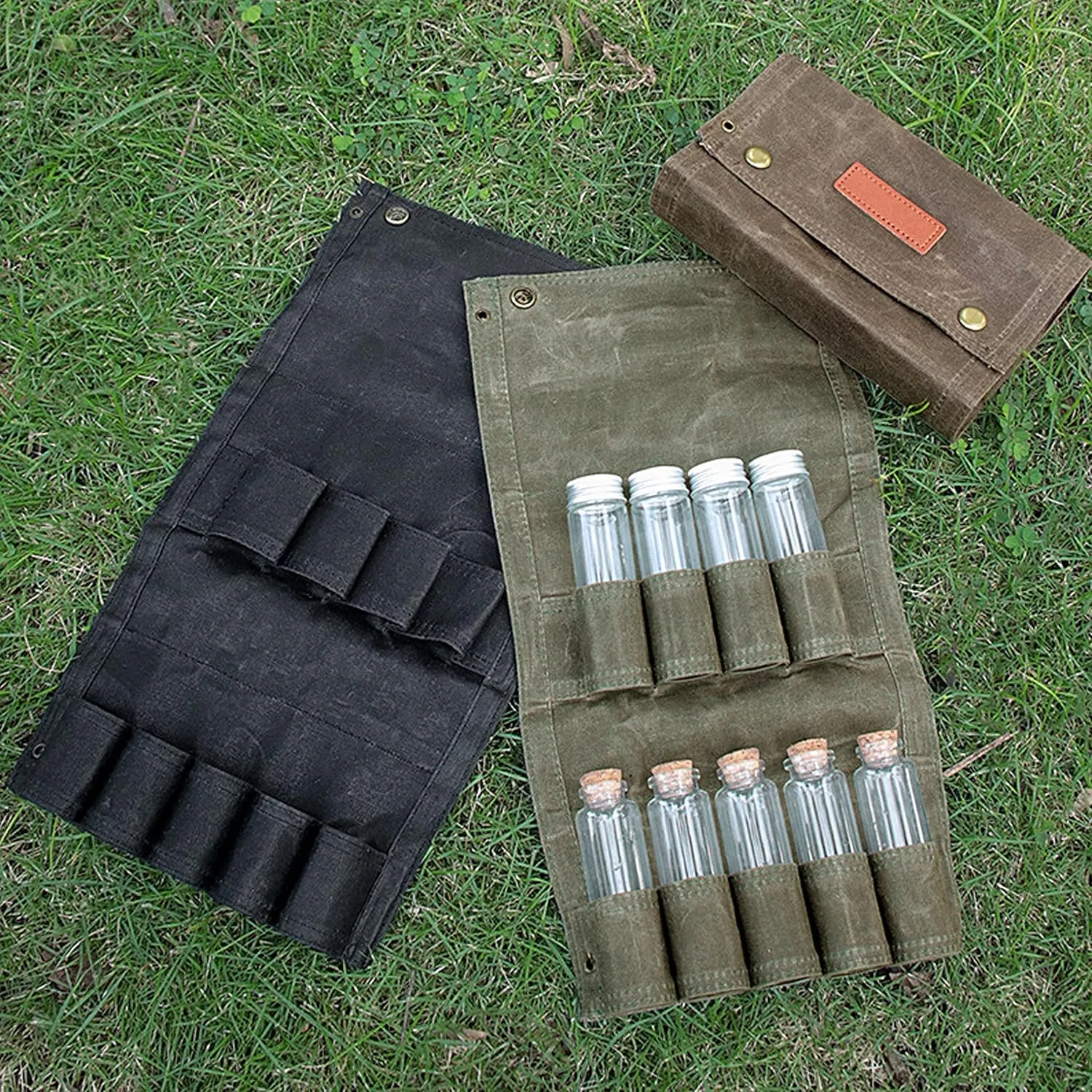 Storage Jars - Camping Spice Kit with 9 Spice Jars,Outdoor Travel Portable Spice Bag,Condiment Seasoning Bottle Holder for Hiking BBQ Picnic(Black)