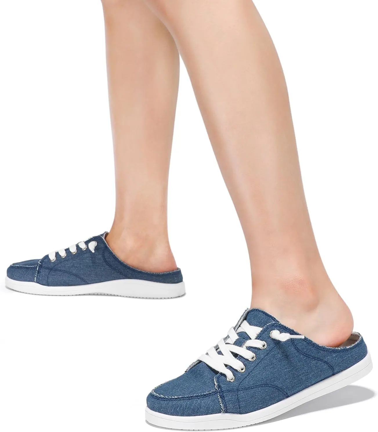 STQ Mules for Women Slip On Sneakers Backless Canvas Shoes Comfort Casual Tennis Shoes, Denim Blue Size US 7