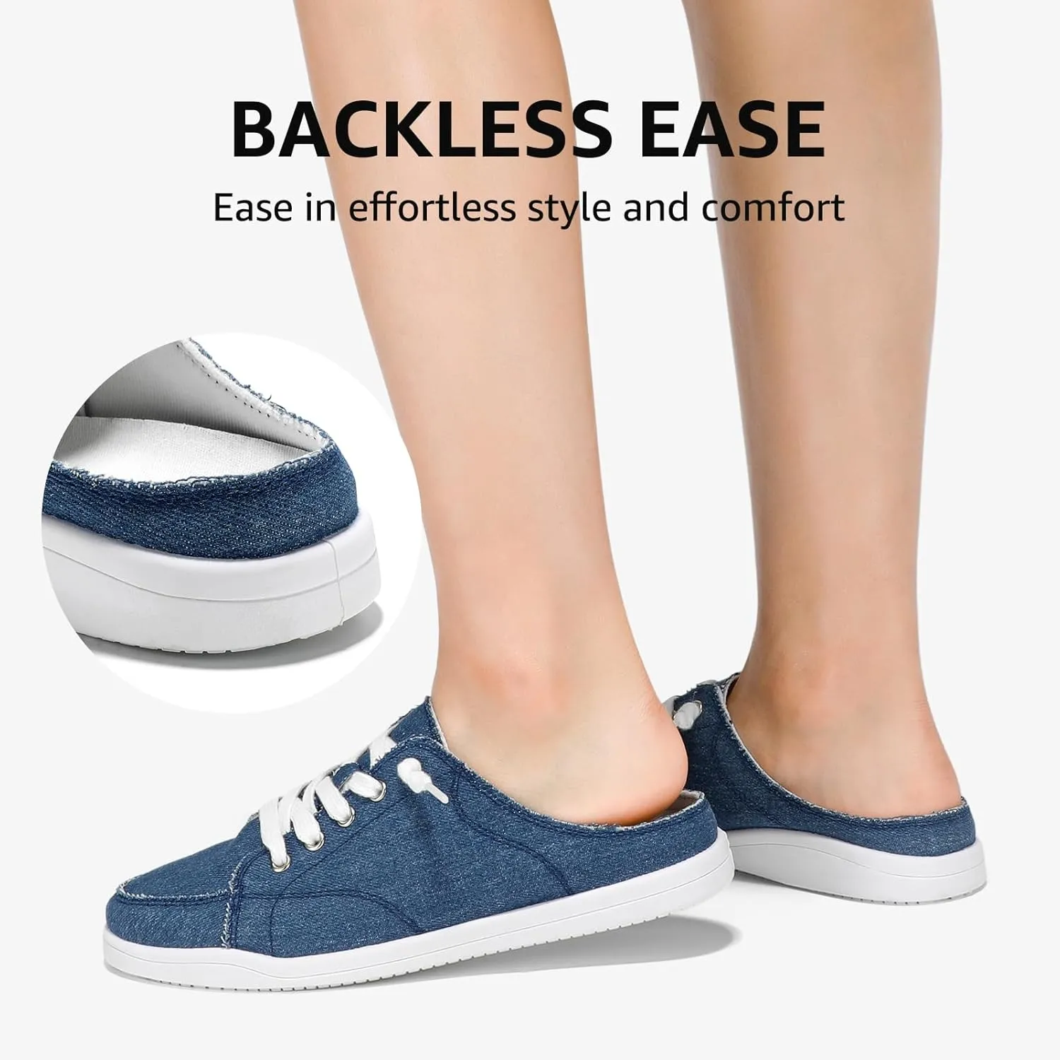 STQ Mules for Women Slip On Sneakers Backless Canvas Shoes Comfort Casual Tennis Shoes, Denim Blue Size US 7