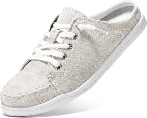 STQ Slip On Mule Sneakers Slide on Canvas Shoes Casual Blackless Orthopedic Shoes with Arch Support Warm Wood Beige Size 6