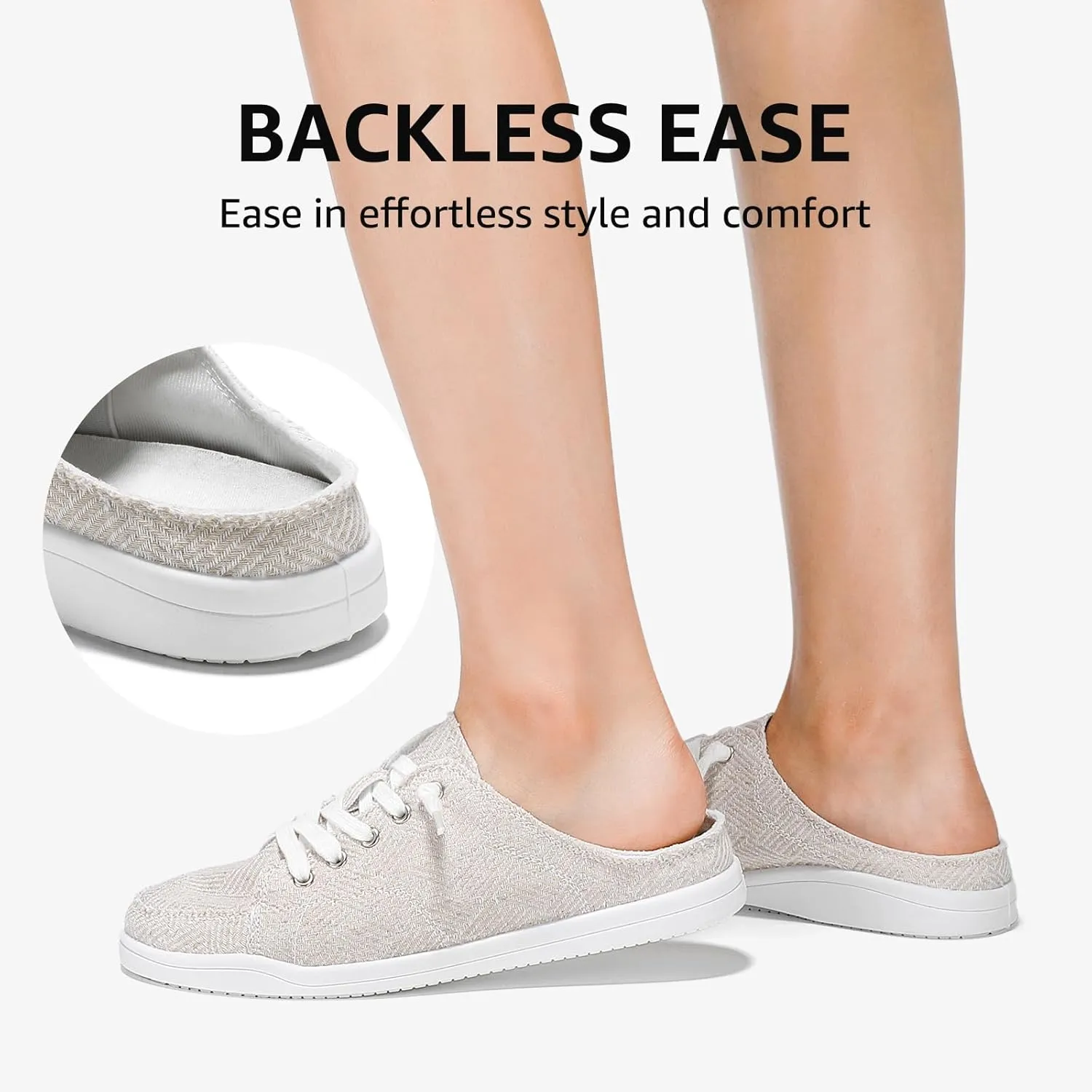 STQ Slip On Mule Sneakers Slide on Canvas Shoes Casual Blackless Orthopedic Shoes with Arch Support Warm Wood Beige Size 6