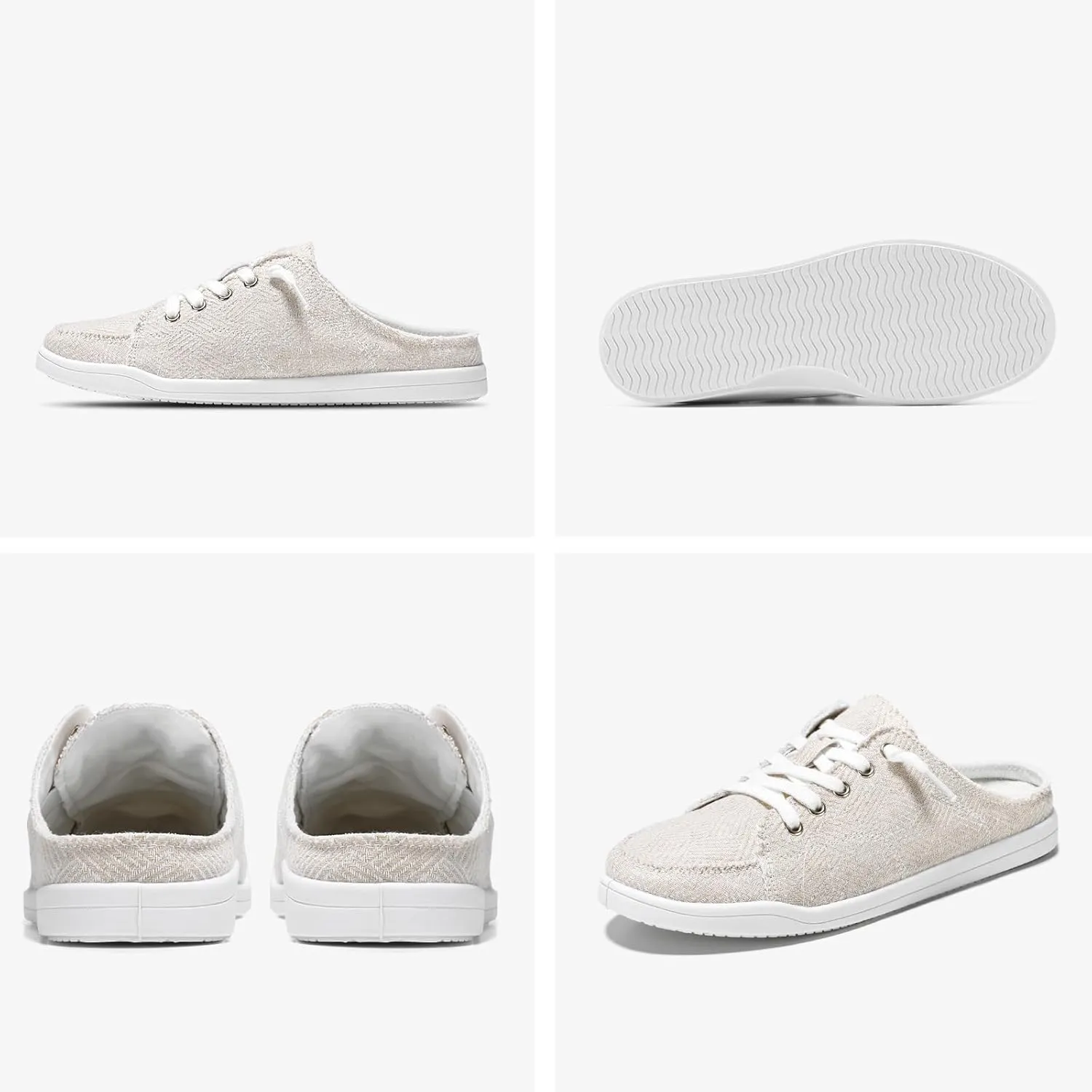 STQ Slip On Mule Sneakers Slide on Canvas Shoes Casual Blackless Orthopedic Shoes with Arch Support Warm Wood Beige Size 6