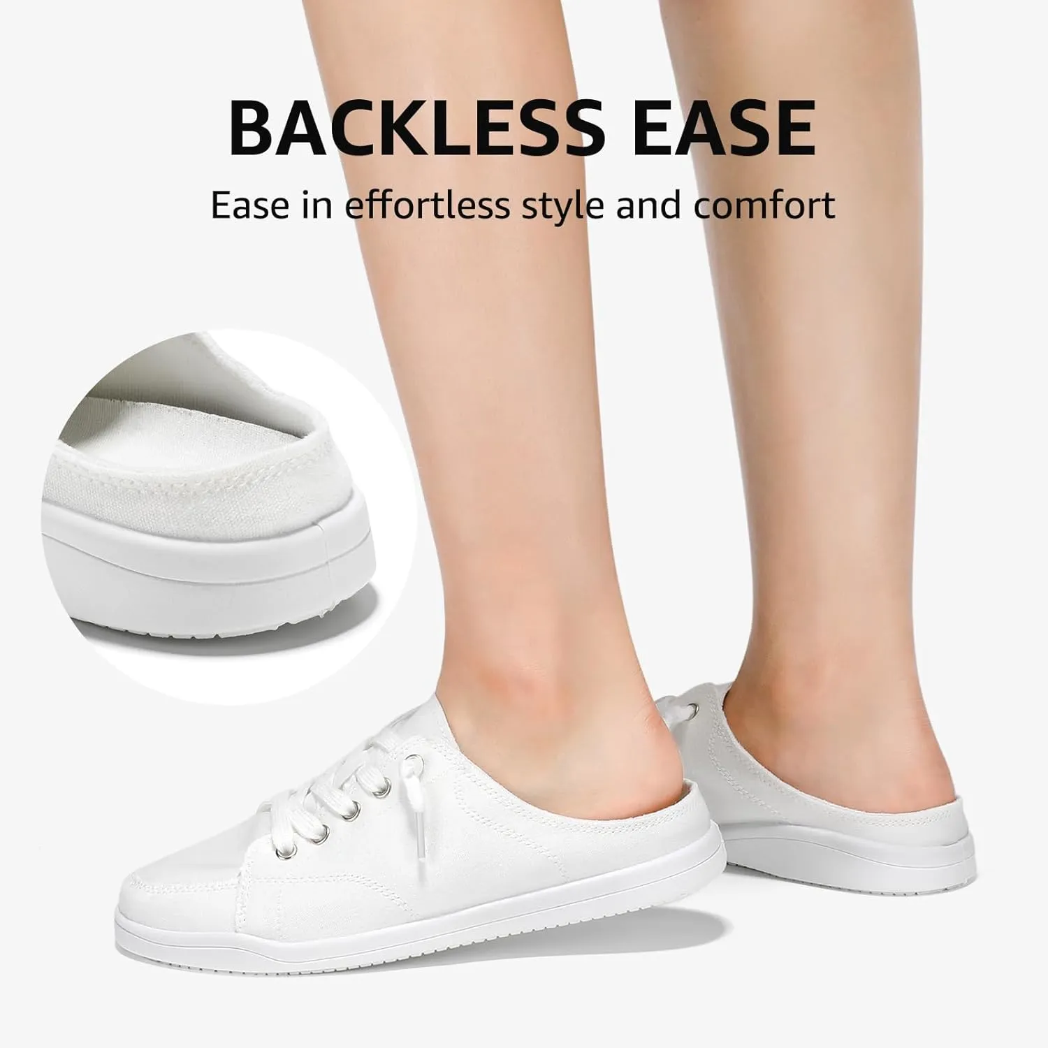 STQ White Slip On Shoes for Women Memory Foam Casual Backless Fashion Canvas Tennis Sneakers, Vanilla White Size 6