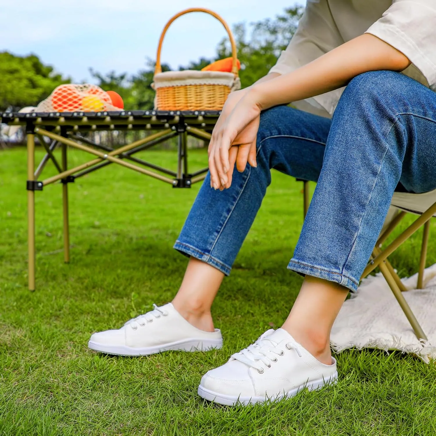 STQ White Slip On Shoes for Women Memory Foam Casual Backless Fashion Canvas Tennis Sneakers, Vanilla White Size 6