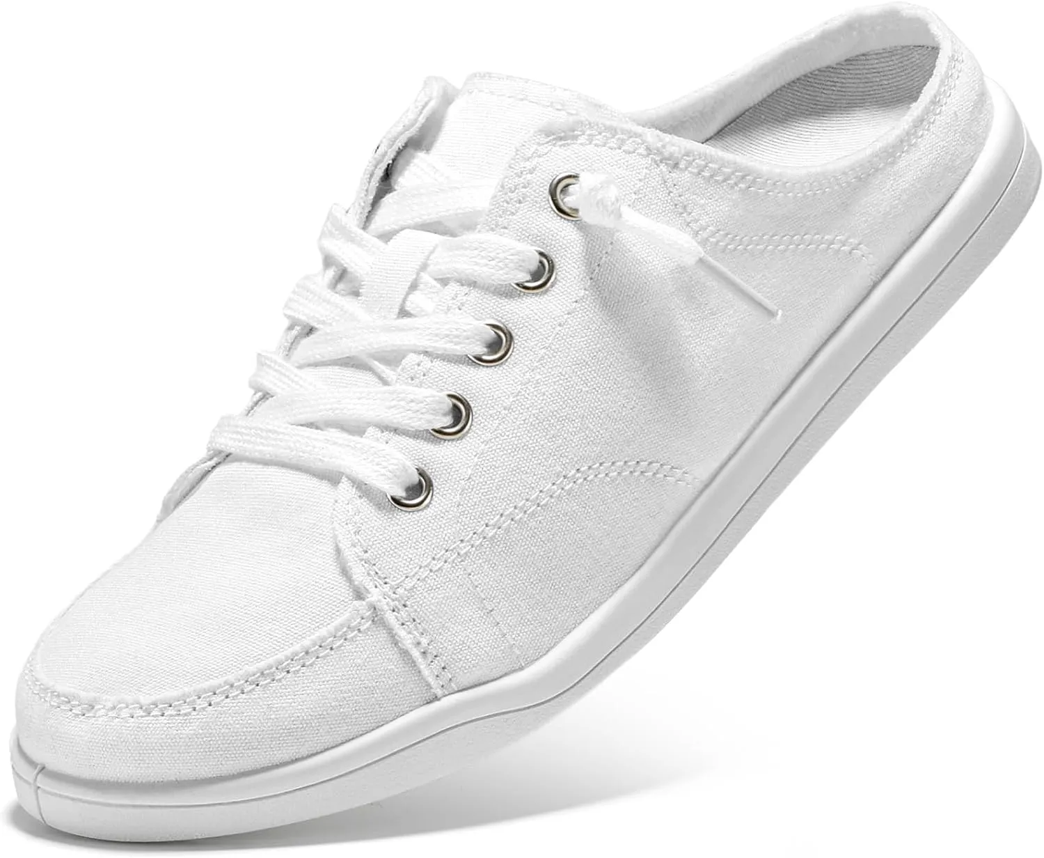 STQ White Slip On Shoes for Women Memory Foam Casual Backless Fashion Canvas Tennis Sneakers, Vanilla White Size 6