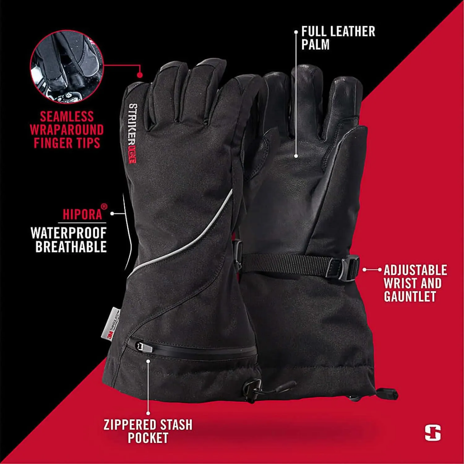 Striker Women's Mirage Waterproof Breathable Insulated Outdoor Ice Fishing Gloves with Adjustable Wrist and Gauntlet Closures
