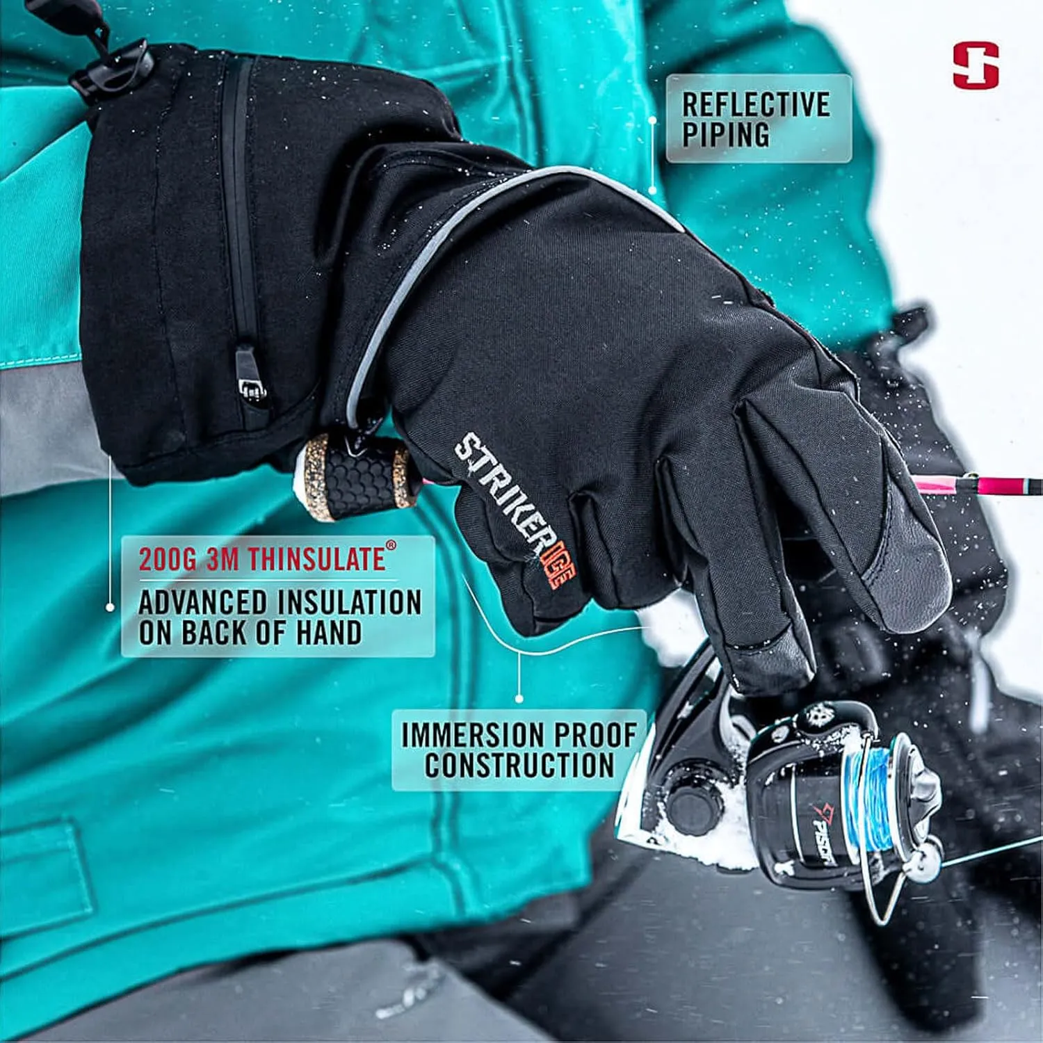 Striker Women's Mirage Waterproof Breathable Insulated Outdoor Ice Fishing Gloves with Adjustable Wrist and Gauntlet Closures