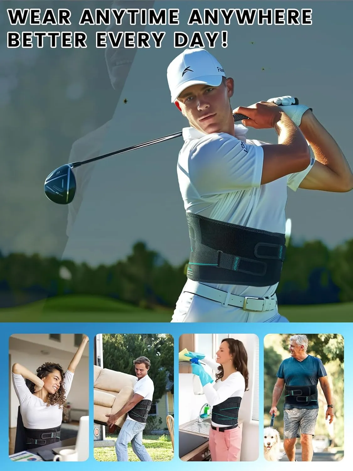 SYXUPAP Back Support Belt for Men Women, Back Brace for Lower Back Pain Relief from Sciatica, Hernated Disc, Scoliosis, Dual Adjustable and Breathable