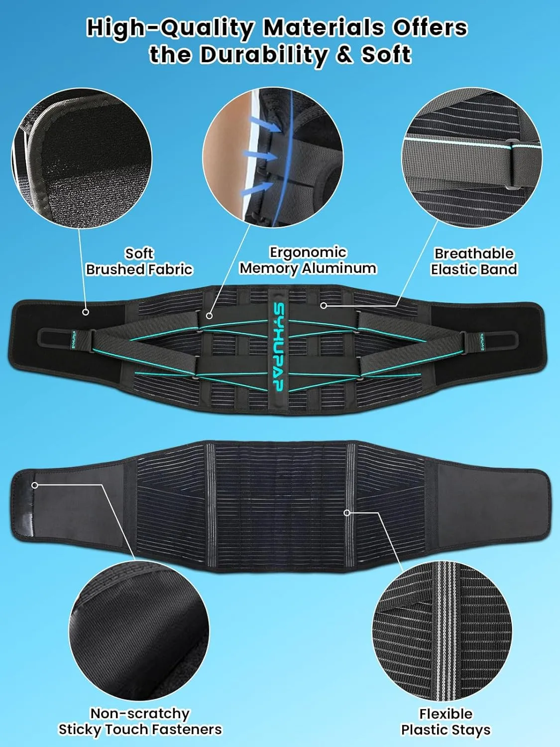 SYXUPAP Back Support Belt for Men Women, Back Brace for Lower Back Pain Relief from Sciatica, Hernated Disc, Scoliosis, Dual Adjustable and Breathable