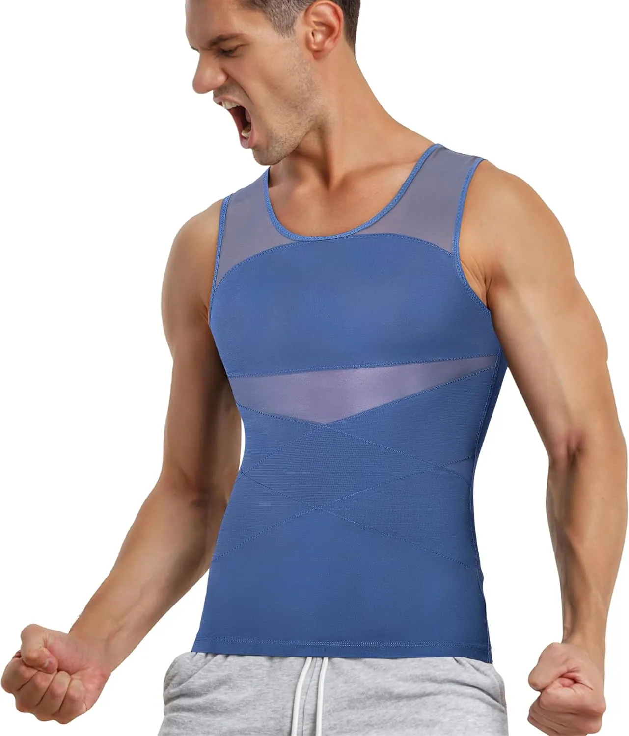 TAILONG Men's Compression Shirt for Body Shaper Slimming Vest Tight Tummy Underwear Tank Top