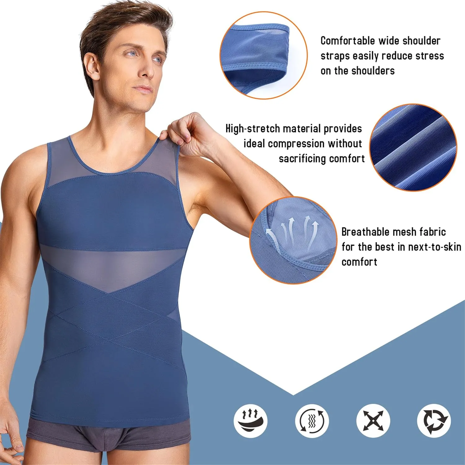 TAILONG Men's Compression Shirt for Body Shaper Slimming Vest Tight Tummy Underwear Tank Top