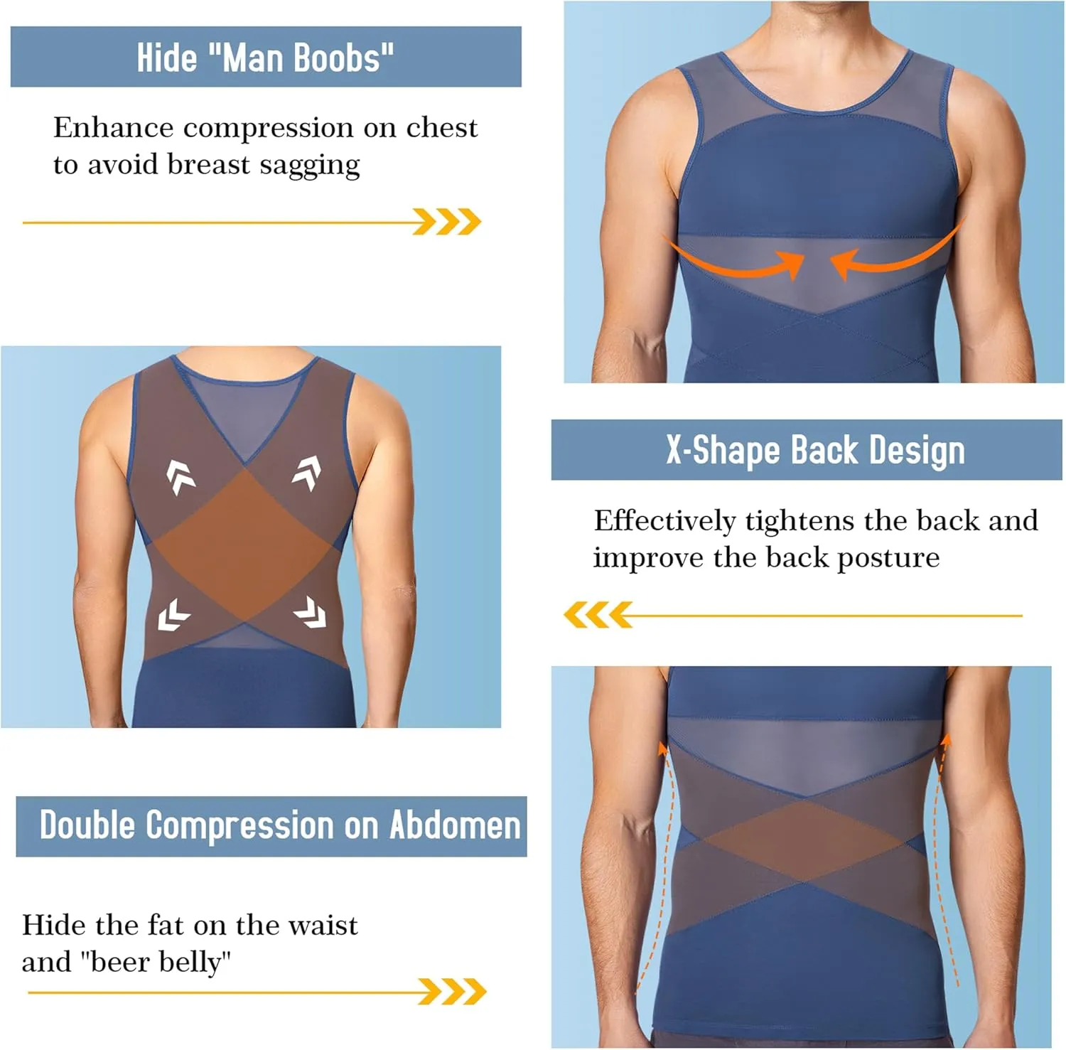TAILONG Men's Compression Shirt for Body Shaper Slimming Vest Tight Tummy Underwear Tank Top