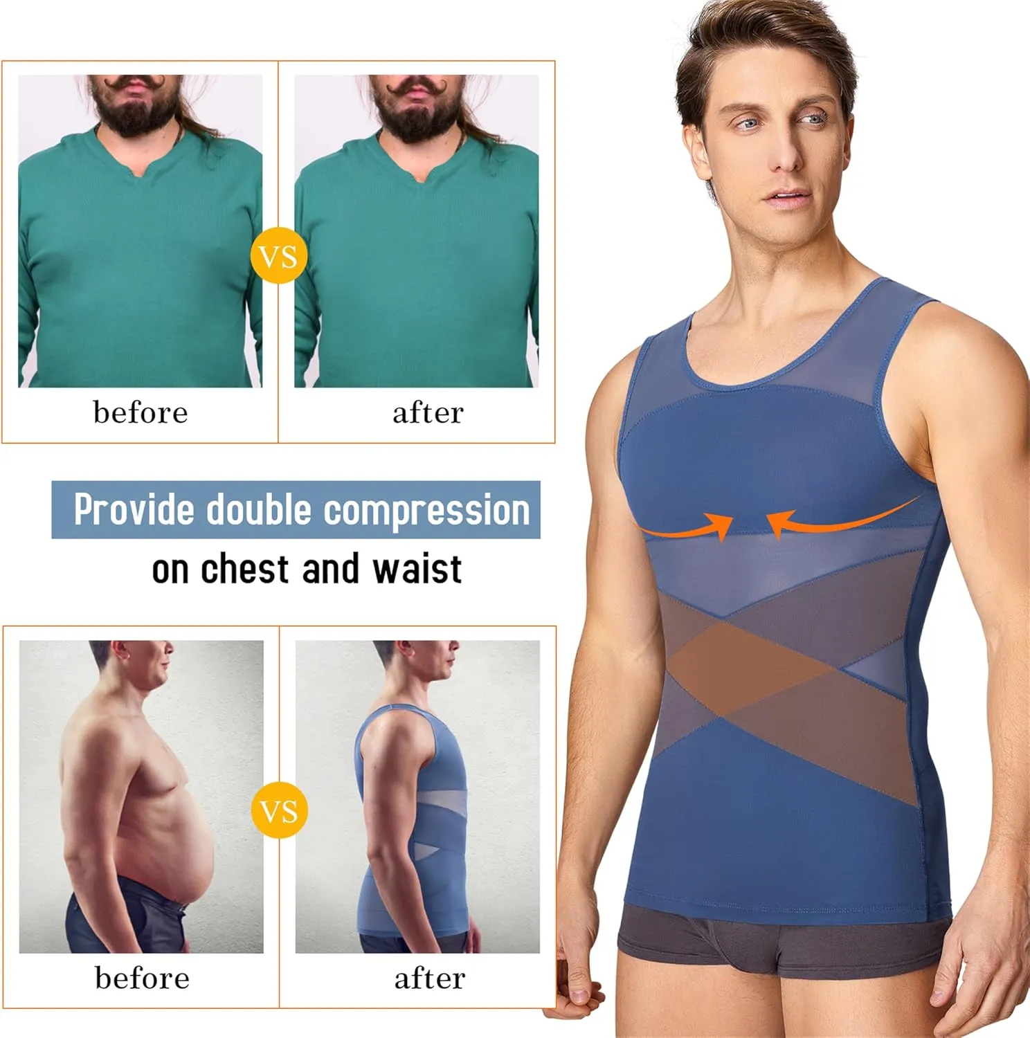TAILONG Men's Compression Shirt for Body Shaper Slimming Vest Tight Tummy Underwear Tank Top