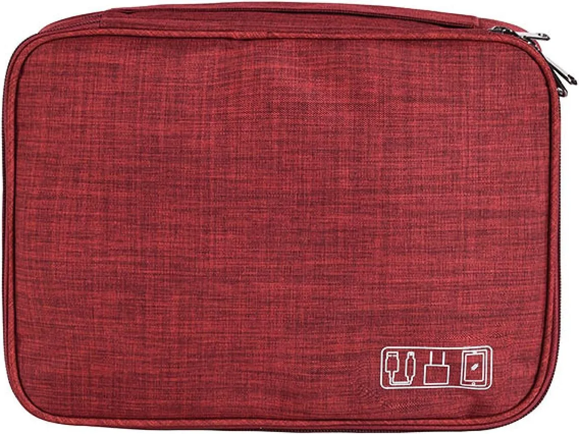Three-layer digital bag, multi-function data cable storage bag, power bank, headset storage bag, burgundy