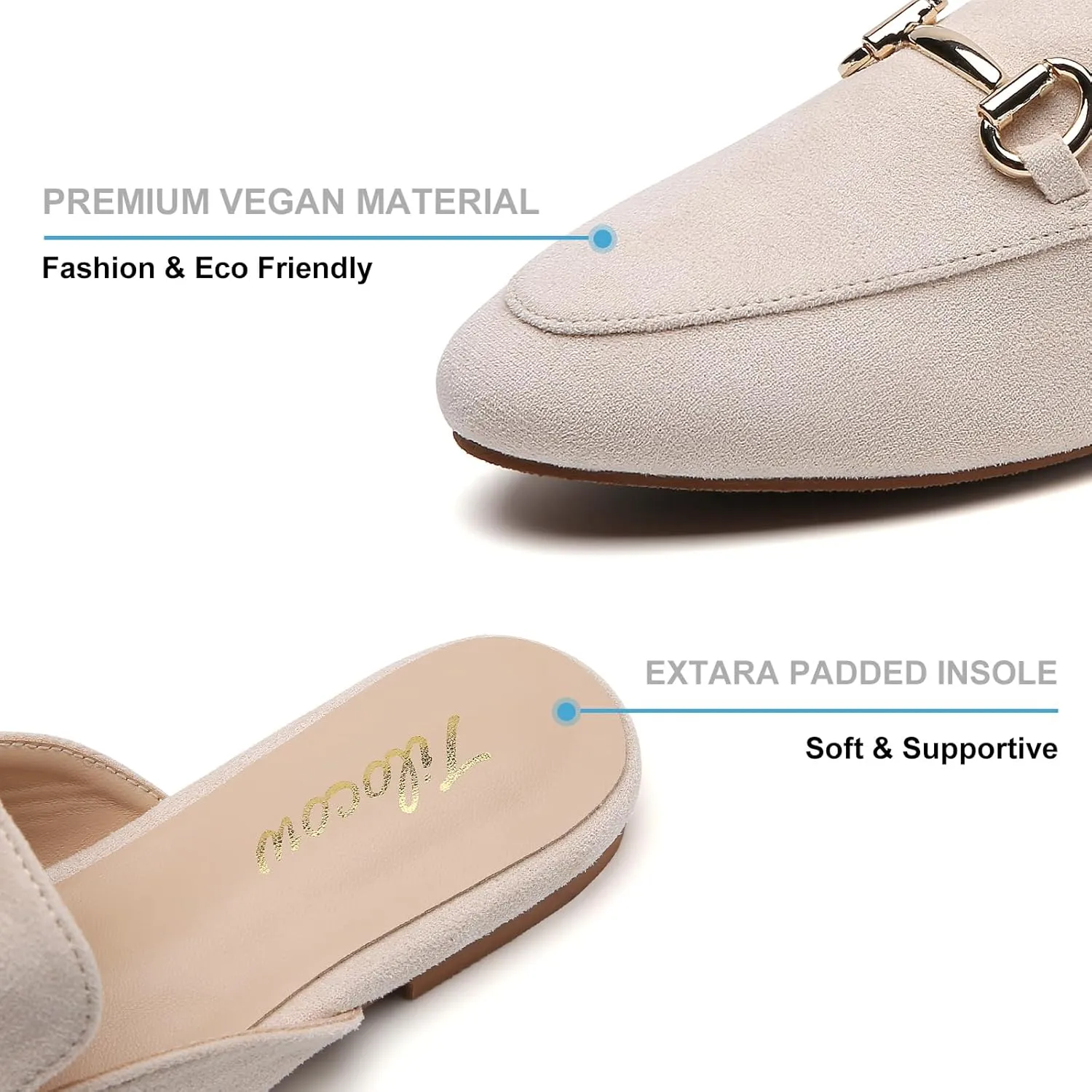 Tilocow Metal Buckle Mules for Women Round Toe Backless Flats Mules Slides Mules Shoes Ladies Slip-on Loafers for Women