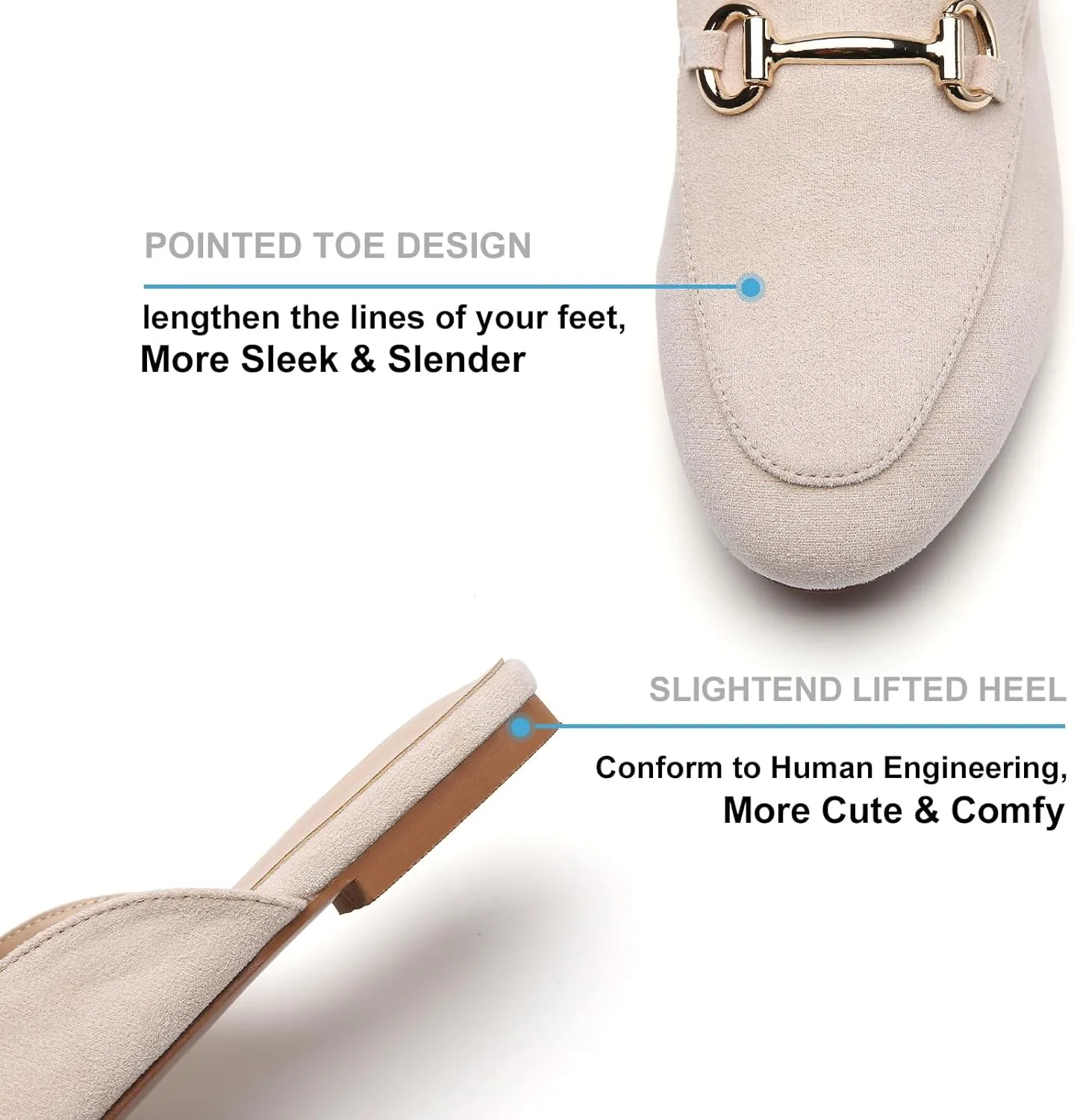 Tilocow Metal Buckle Mules for Women Round Toe Backless Flats Mules Slides Mules Shoes Ladies Slip-on Loafers for Women
