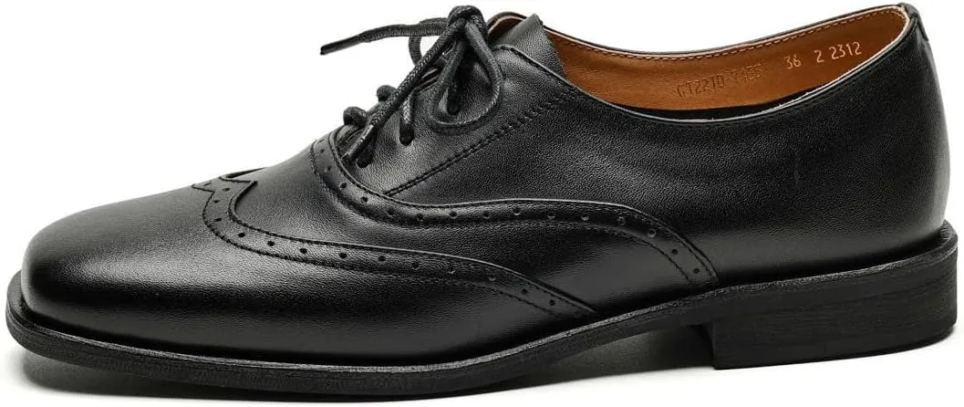 TinaCus Women's Genuine Leather Square Toe Baroque Lace Up Handmade Oxford Shoes