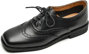 TinaCus Women's Genuine Leather Square Toe Baroque Lace Up Handmade Oxford Shoes
