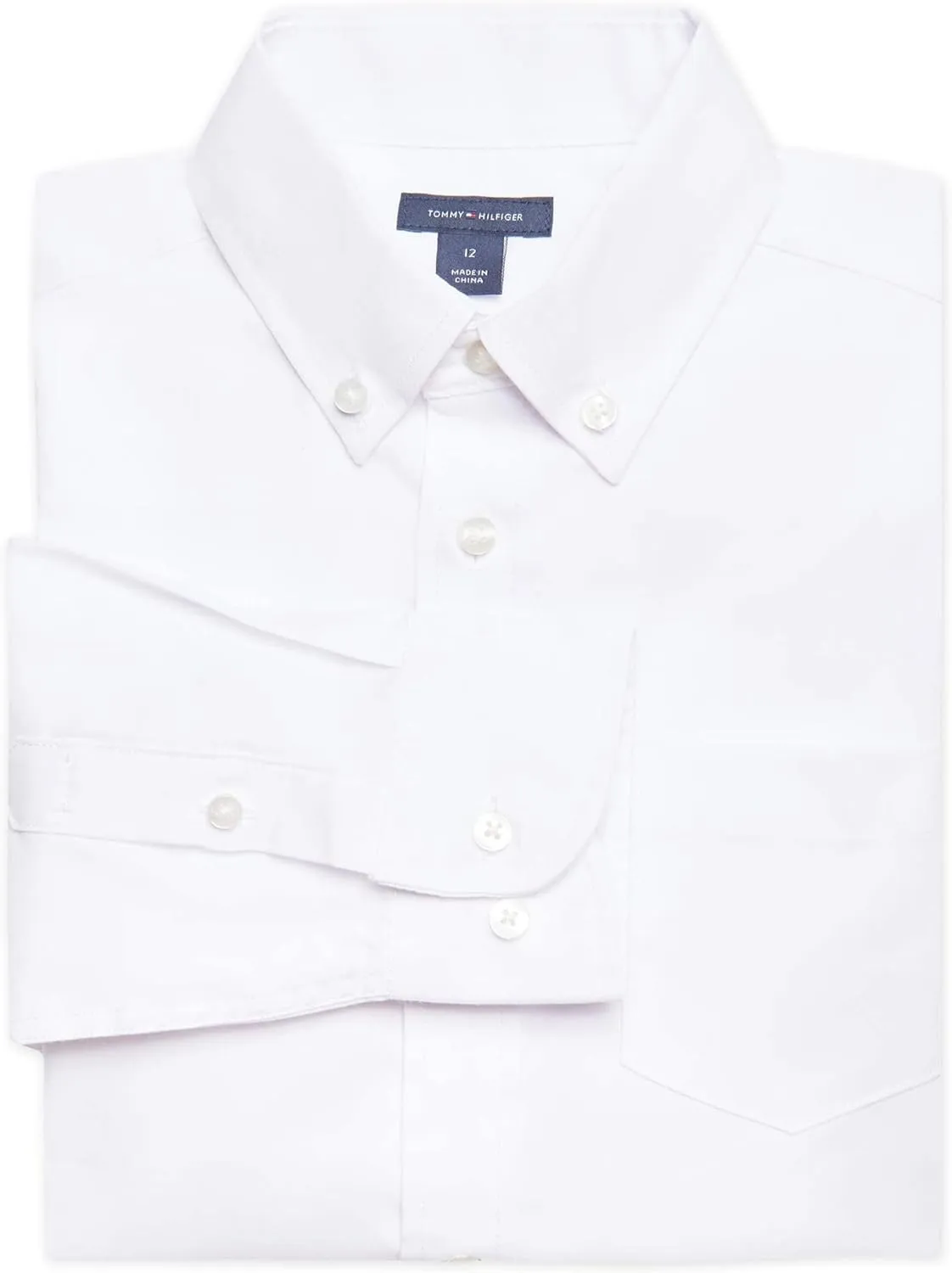 Tommy Hilfiger Boy's Oxford Long Sleeve Dress Shirt, Collared Button-down With Chest Pocket, Regular Fit