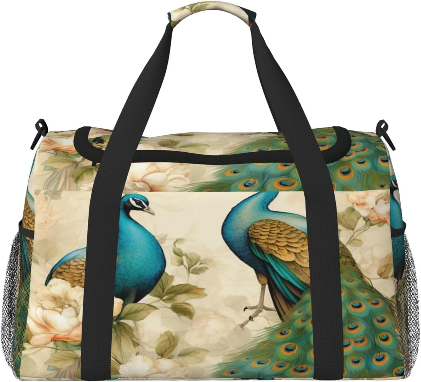 Travel Duffel Bag For Men Women, Vintage Elegant Peacock Bird Carry On Sport Gym Bag With Shoulder Strap Lightweight Waterproof Weekender Bag Overnight Bag